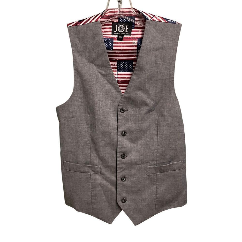 Joe Joseph Abboud Wool Vest American Flag Back Gray Size 34 Small